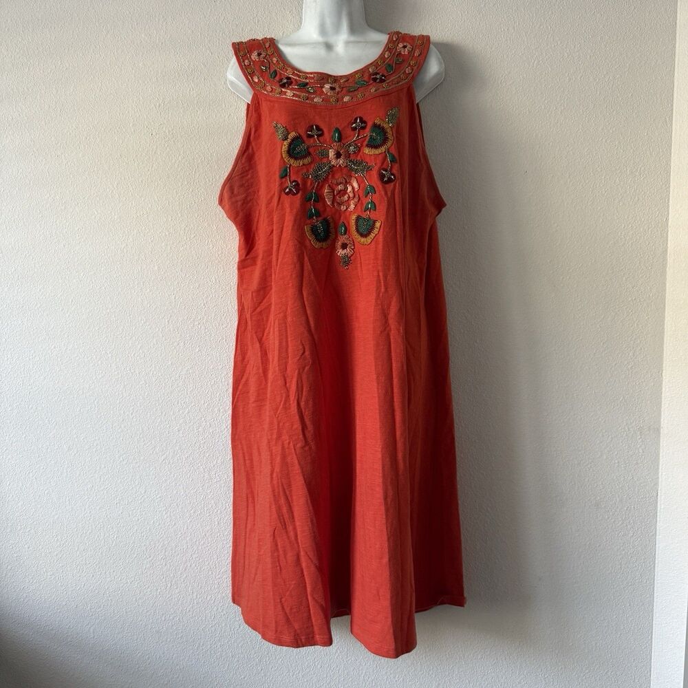 Soft Surroundings Lidah Floral Embroidered Dress Orange Women XL Coastal Resort